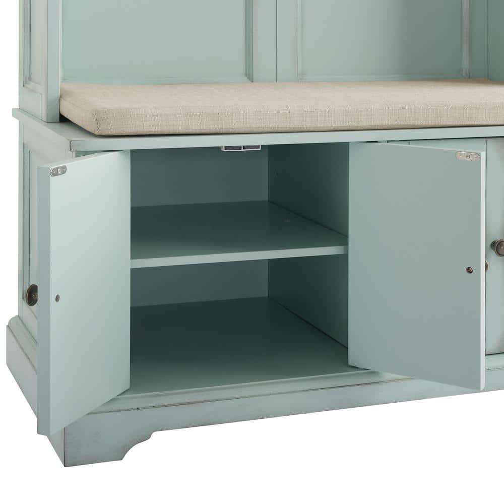 Holbrook Seafoam Blue Distressed Hall Tree with Storage Bench