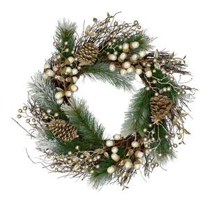 22 in. Artificial Unlit Acorn and Pine Cone Flocked Pine Needle Grapevine Christmas Wreath