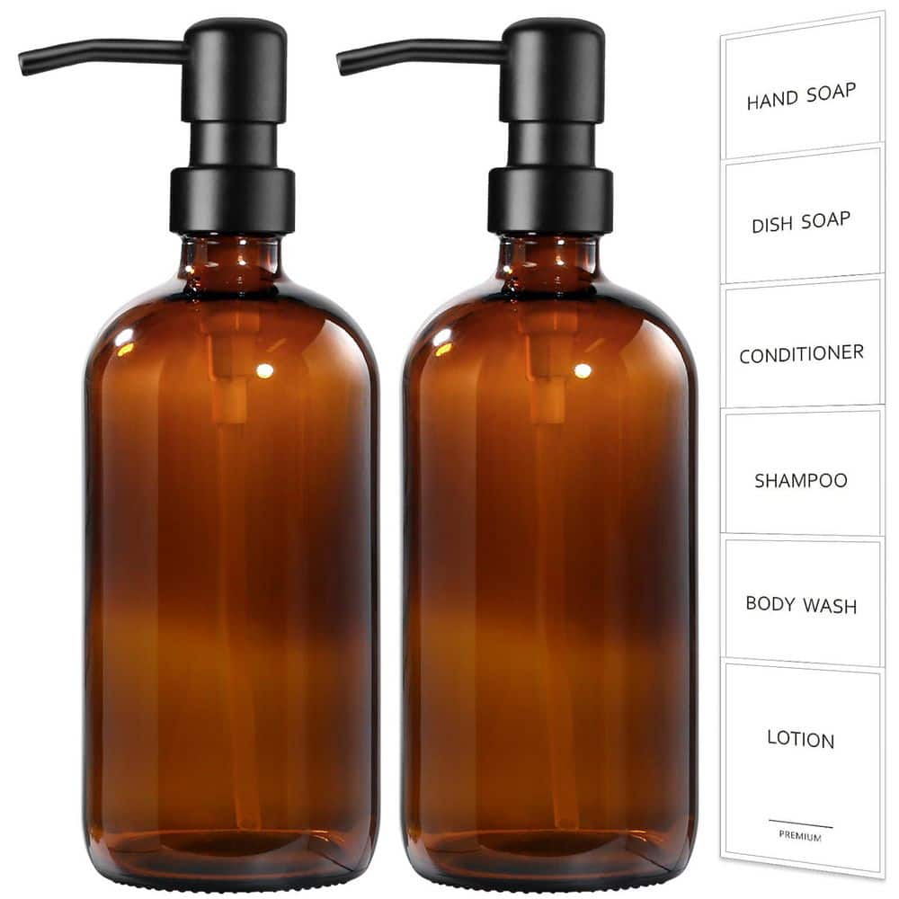 2-Piece 17 Fl Oz Amber Glass Soap Dispenser Set with Stainless Steel Pumps, Black Pump price history on PriceWatchPro