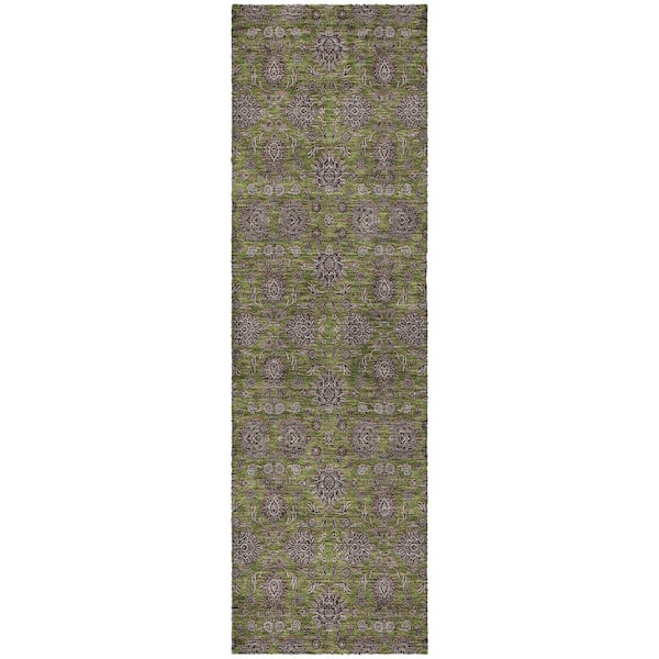 Dream Shag Premium Machine Washable Abstract ADS702 Olive 2 ft. x 7 ft. Runner Rug