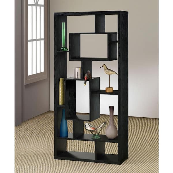 Coaster 67 in. Black Oak Wood 10-Shelf Geometric Bookcase