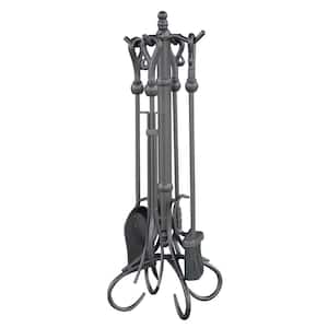 Olde World Iron 5-Piece Fireplace Tool Set with Heavy Crook Handles and Heavy Weight Steel Construction