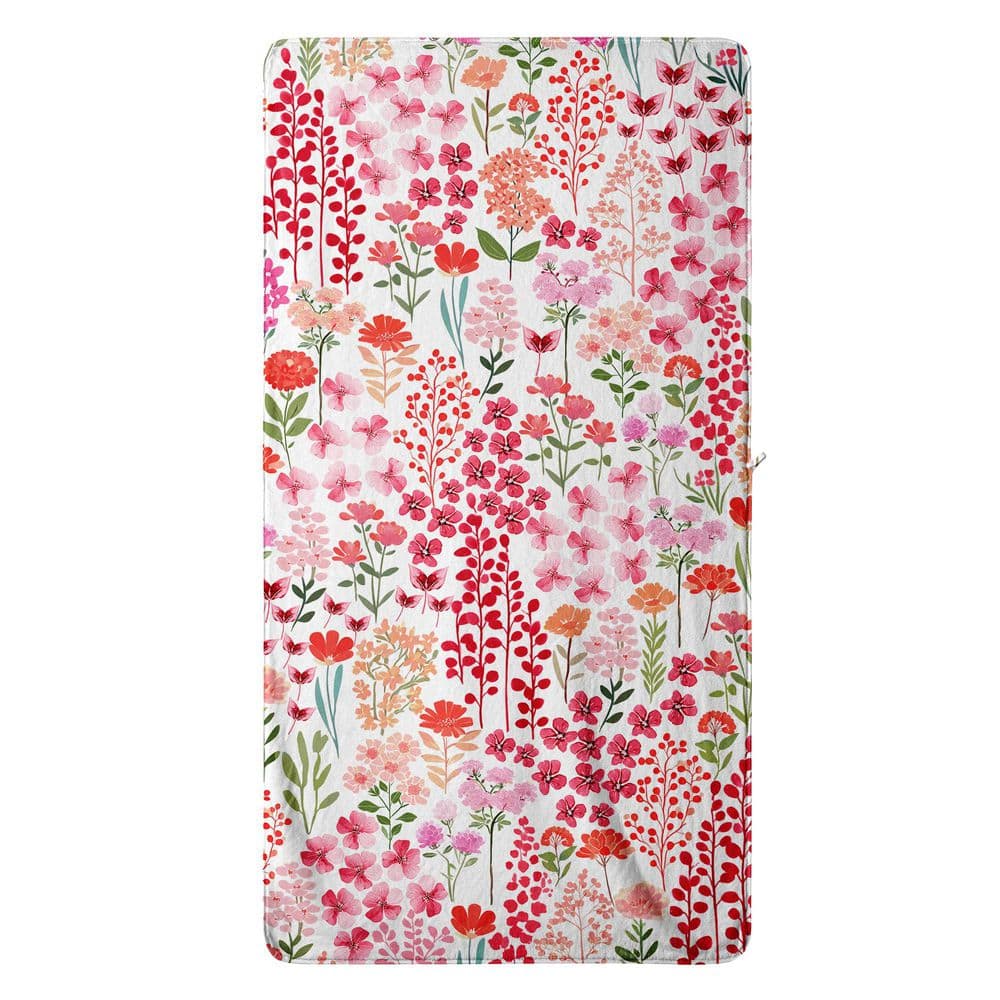 Pink Floral Shower Towel Soft Absorbent Fleece Red Wildflower Bath Accessory for Women Bathroom Decor