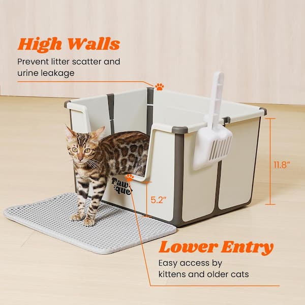 Angel SAR 19.7 in. x 12.5 in. PP Foldable Portable Travel Cat Potty Pan Anti Splashing Easy Clean Litter Boxes for Kitty Old Cats