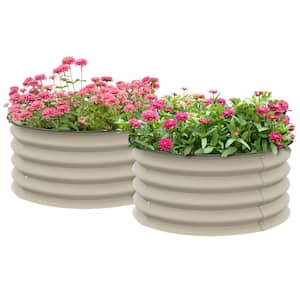 23.5 in. x 23.5 in. x 11.75 in. Beige Steel Raised Garden Bed with Safety Edging for Flowers, Herbs, Vegetables (2-Pack)