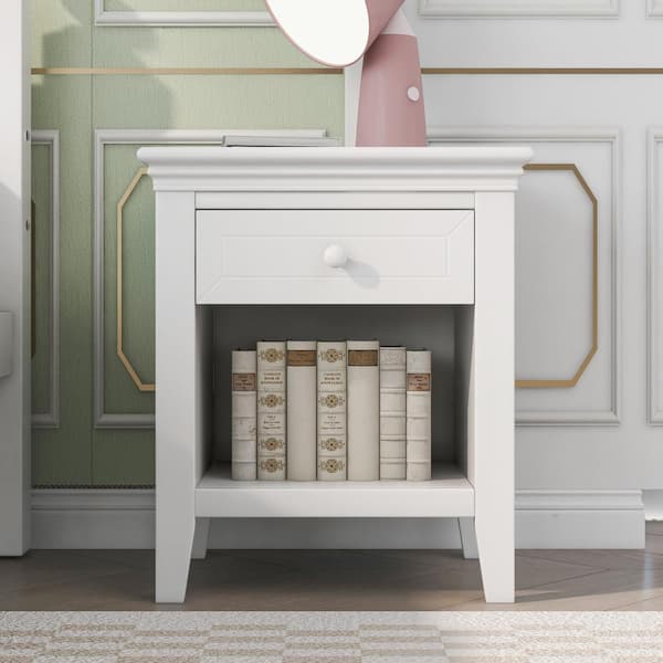 Tatahance Concise Style Warm White Solid Wood 1-Drawer Nightstand