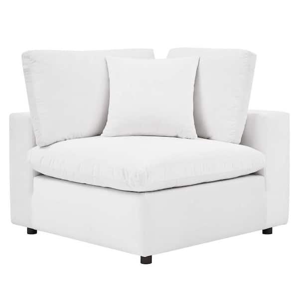MODWAY Commix 80 in. White Velvet 3-Seat Down Filled Overstuffed Performance Loveseats