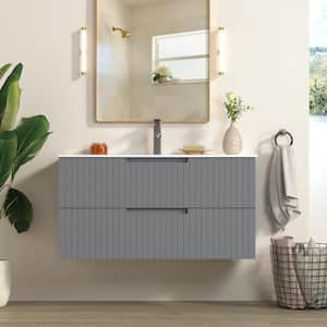 18.25 in. W. x 36 in. D x 19.25 in. H 1 Sink Wall Mounted Bath Vanity in Gray with White Ceramic Top and 2 Drawers