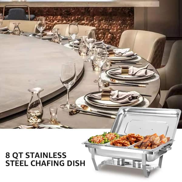 8 qt. Silver Stainless Steel Chafing Dish Buffet Set 4 Pack with