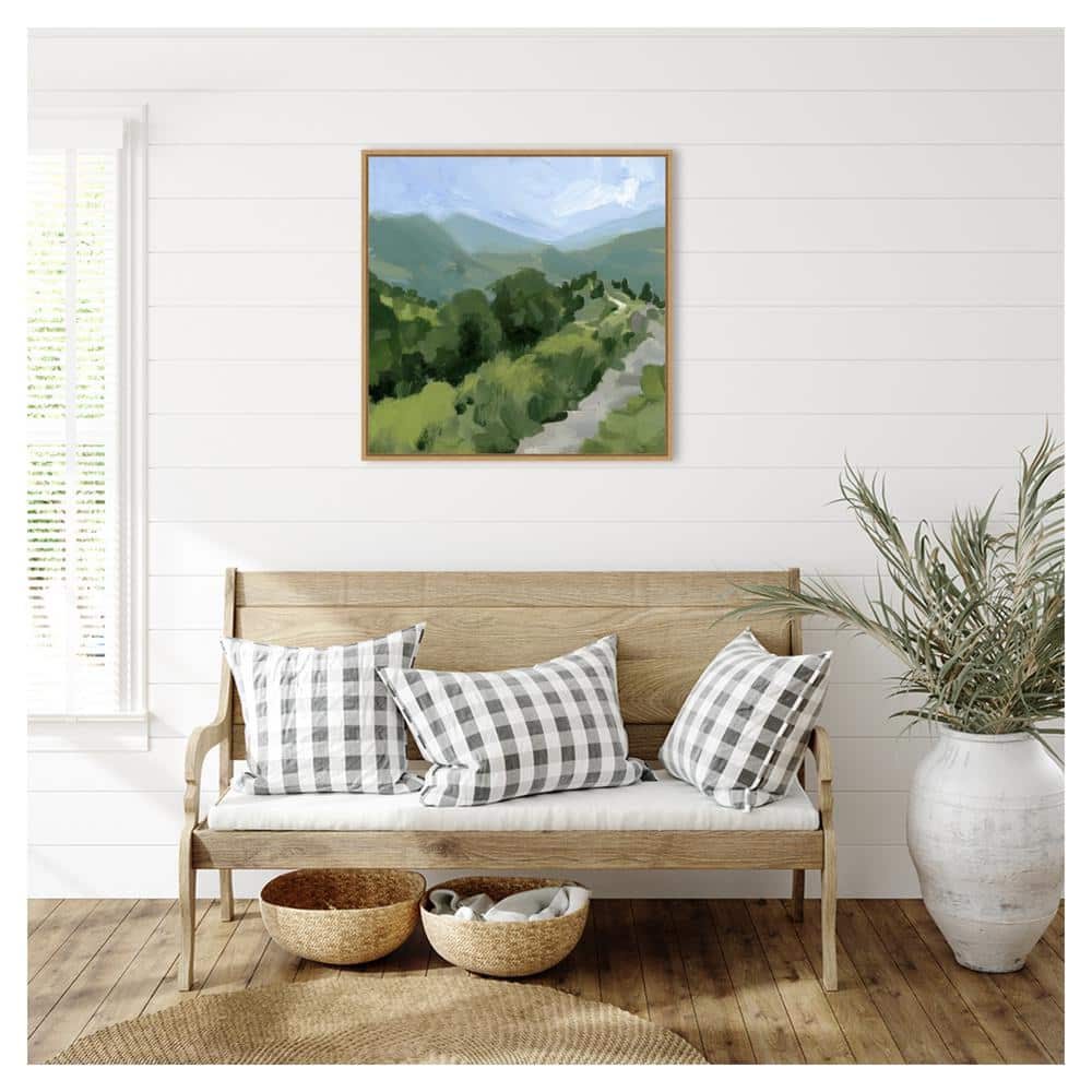 Tree Lined Path Landscape Canvas Print with Brown Frame