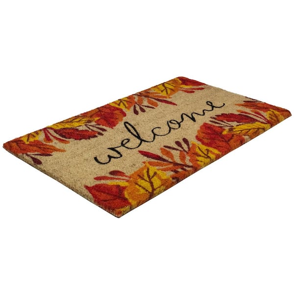 Leafy Fall Harvest Rectangular "Welcome" 18 in. x 30 in. Door Mat