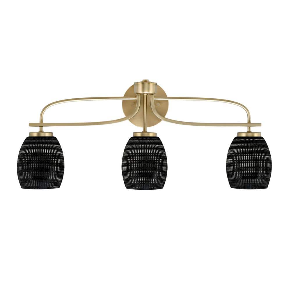 Olympia 26.25 in. 3-Light New Age Brass Vanity Light  Black Matrix Glass Sh