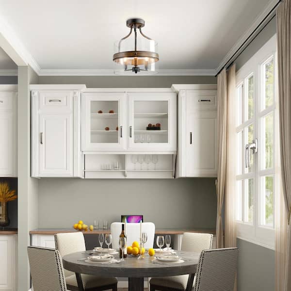 LNC Modern Farmhouse 12 in. Dark Gray Drum 3-Light Semi