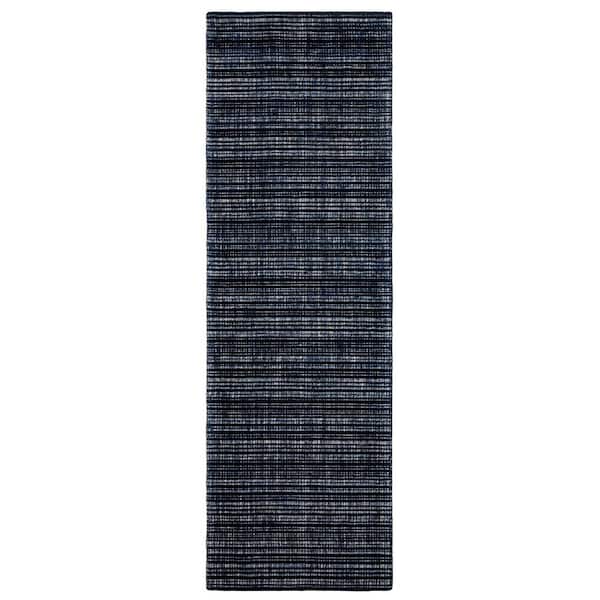 2 ft. x 8 ft. Blue Striped Washable Area Rug