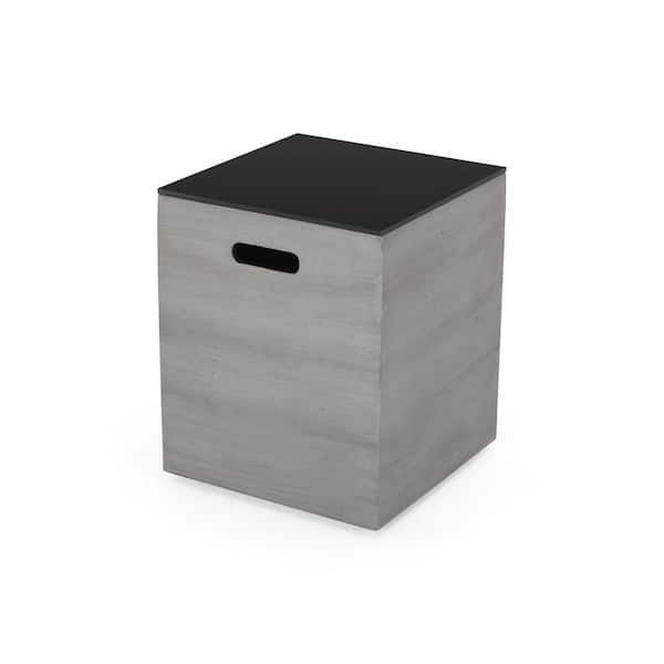 Noble House Warren Dark Gray and Black Stone Outdoor Patio Tank Holder Side Table