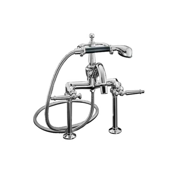 KOHLER Antique 8 in. 2-Handle Claw Foot Tub Faucet with Handshower in Polished Chrome