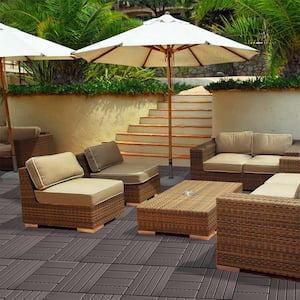 12in.W x12in.L Outdoor Patio Striped Pattern Square Plastic PVC Interlocking Flooring Deck Tiles(Pack of 9Tiles)in Brown