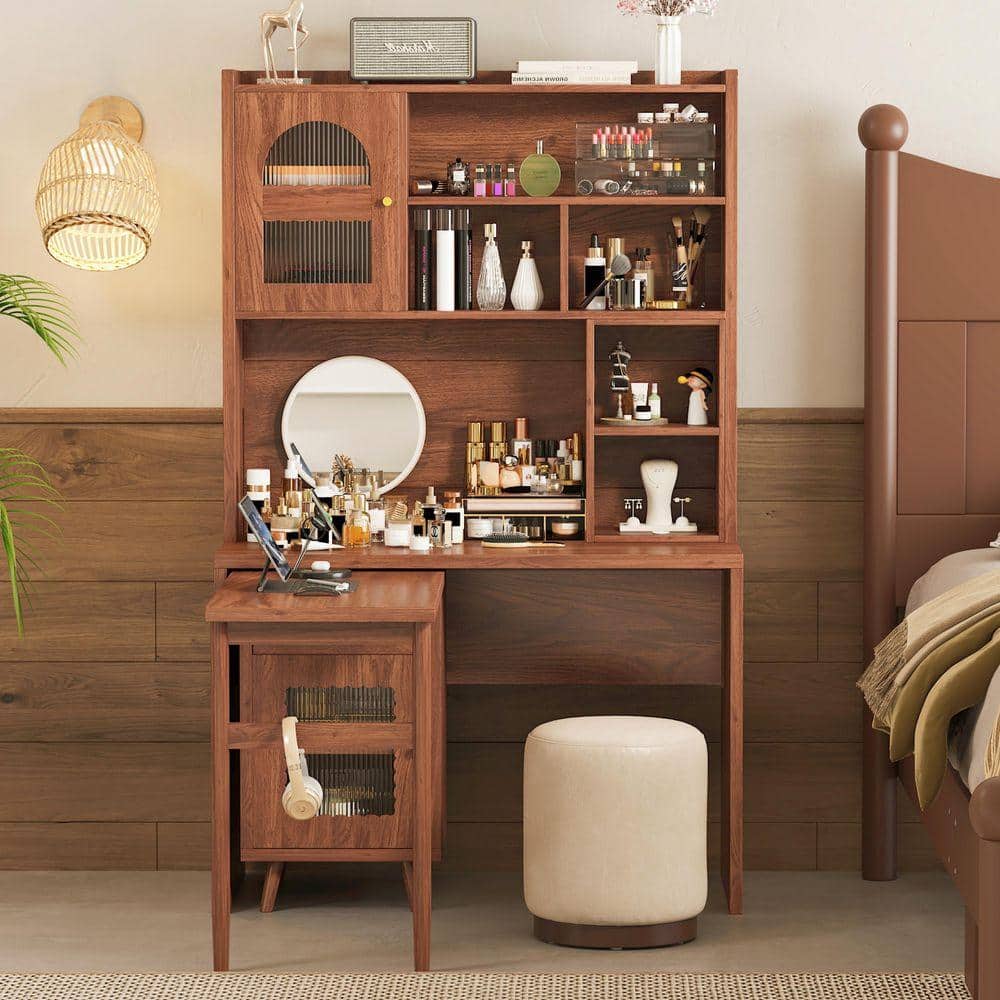 Nestfair 43.1 in. Walnut Wood a Drawer Computer Desk with Degree