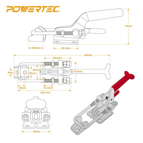 POWERTEC Heavy Duty Adjustable Latch-Action U Bolt Self-Locking Toggle Clamps, 2000 lbs Holding Capacity, 40341 (2 Pack) 20340
