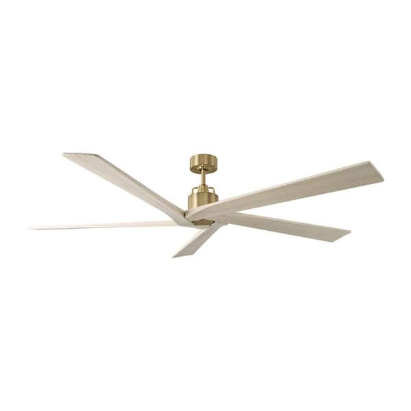 Fan Aspen 70 in. Burnished Brass Downrod Mount Standard Ceiling Fan with Washed White Oak Blades and Remote