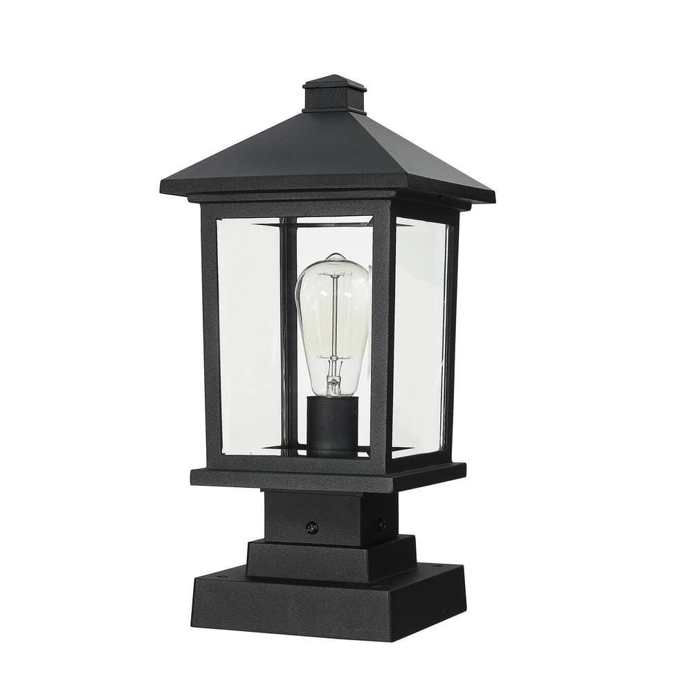 Black Cast Aluminum Outdoor Pier Mount Lantern with Clear Glass