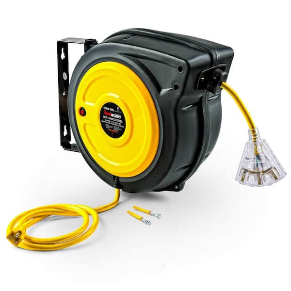 50 ft. 12/3 15 Amp Retractable Extension Cord Reel with 3-Grounded Outlets and Tri-Tap End