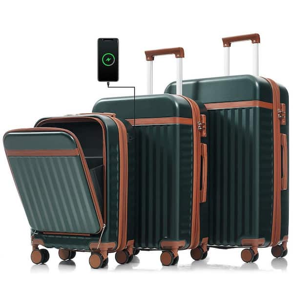 LIVACA 3-Piece Black ABS Plastic Hardside Spinner Luggage Set with