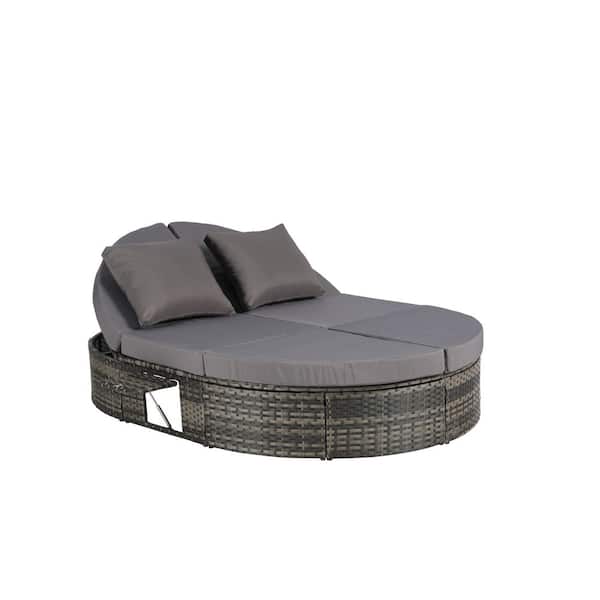 Unbranded Wicker Outdoor Reclining Day Bed, Lounger with Adjustable Backrests with Dark Gray Cushions and Pillows