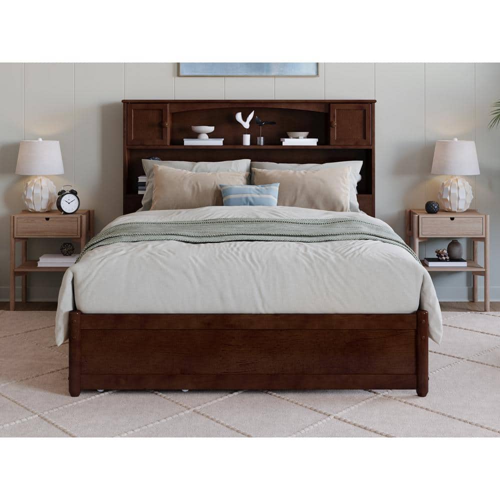 Walnut Full Wood Platform Bed with Storage Drawers and Headboard