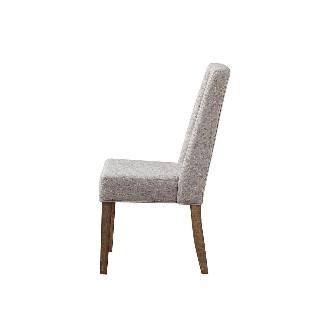 Beige Upholstered Wood Side Chair with Distressed Legs, Set of 2