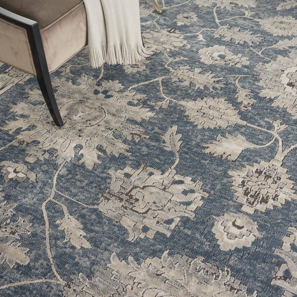 Slate Blue Floral Medallion 26" Hand-Knotted Easy-Care Rug