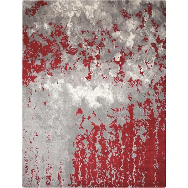 Nourison Twilight Grey/Red 12 ft. x 15 ft. Abstract Contemporary Area Rug