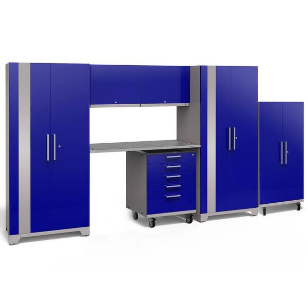 NewAge Products Performance Plus 2.0 161 in. W x 83.25 in. H x 24 in. D Steel Garage Cabinet Set in Blue (8-Piece)