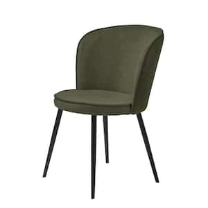 Olive Green Fabric Round dining Chairs with Steel Legs, (set of 2)