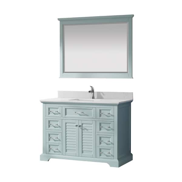 Roswell Lorna 48 In Bath Vanity Finnish Green With Composite Top White Basin And Mirror 883048 Fg Ws The Home Depot - What Is The Proper Height Of A Bathroom Vanity