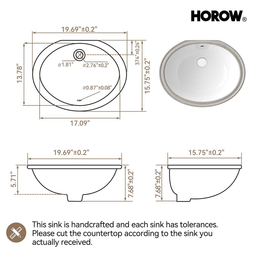 White Ceramic Oval Undermount Bathroom Sink with Overflow