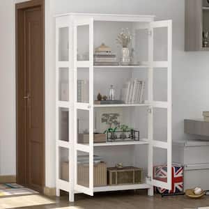 35.4 in. Wide x 70.9 in. Height White Wood 4-Tier Shelves Accent Bookcase Bookshelf with 2 Doors