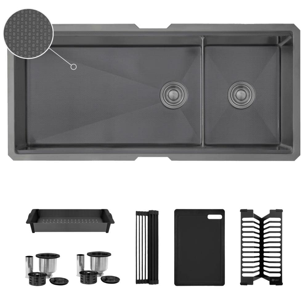 Undermount 42 inch Workstation 70/30 Double Bowl Kitchen Sink with Dura-Tek finish with Accessories price history on PriceWatchPro