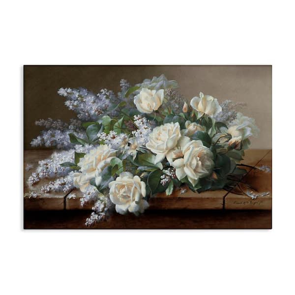 Stupell Industries White Vintage Roses by Raoul De Longpre Unframed Nature Graphic Art Print 20 in. x 30 in.