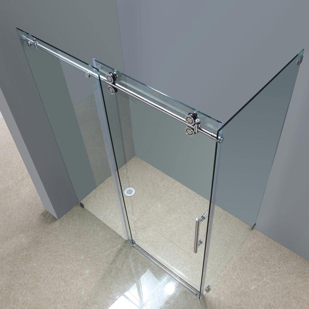 Langham 60" x 75" Frameless Stainless Steel Shower Door with Clear Glass