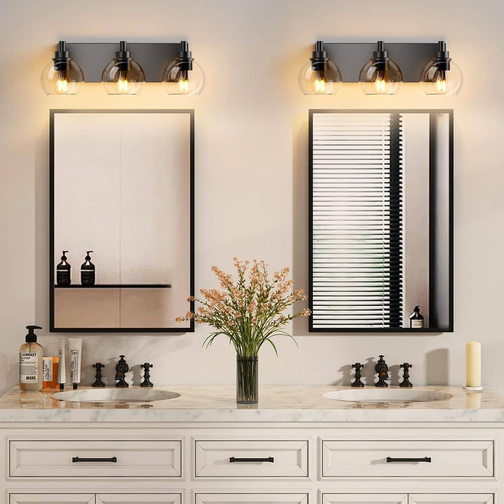 19 in 3-Light Black Bathroom Vanity Wall Sconce with Clear Glass Shades for Over Mirror Lighting, No Bulbs price history on PriceWatchPro
