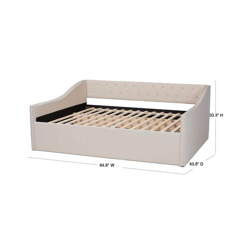 Beige Queen Wood Frame Upholstered Daybed with Nailhead Trim