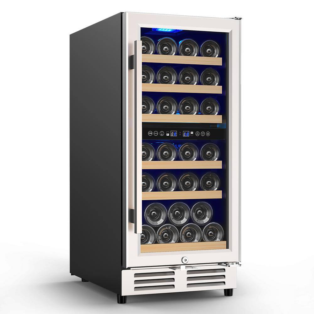 MOOSOO 15 in. Dual Zone 30Bottle Free Standing Temperature Control