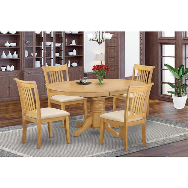 East West Furniture 5-Piece Natural Oak Finish Solid Wood Top Dining table with 4 Chairs with Lattice Back