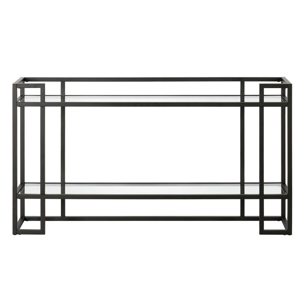 Uriel Blackened Bronze Metal & Glass Console Table with Storage