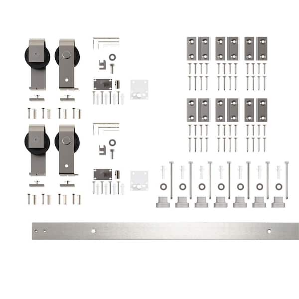6.6 ft. /79 in. Brushed Nickel Double Bi-Fold Sliding Barn Door Track and Hardware Kit with T-Shape Roller for 4-Doors