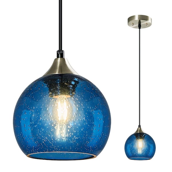Home Lighting ‎60-Watts 1-Light 5.9 in. Blue Glass Pendant Light for Kitchen Island Bedroom, No Bulbs Included (1-Pack)