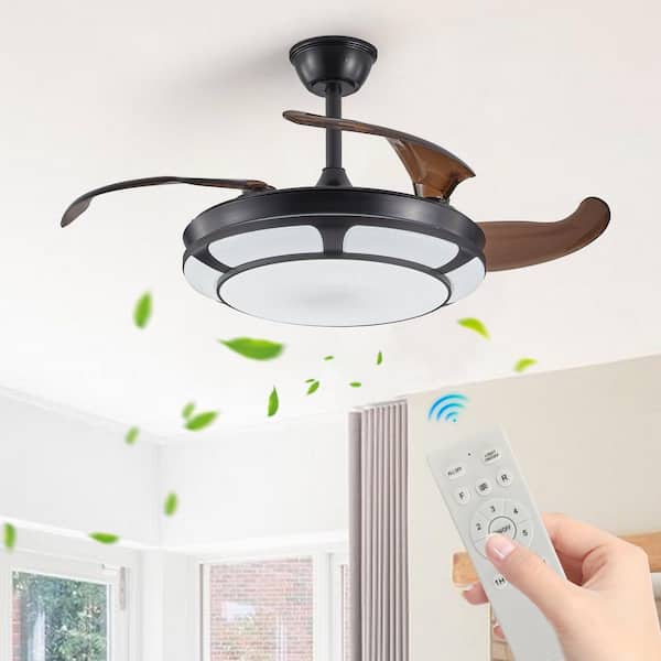 18 in. Integrated LED Indoor Black Retractable Ceiling Fan With Light Kit and Remote Control