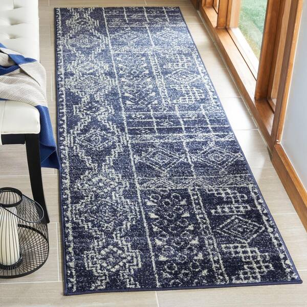 Adirondack Navy/Silver 3 ft. x 8 ft. Western Tribal Runner Rug
