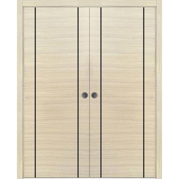 Sartodoors 36 in. x 80 in. 2 Panel Natural Veneer Finished Solid Wood with Honeycomb Sliding Door with Hardware